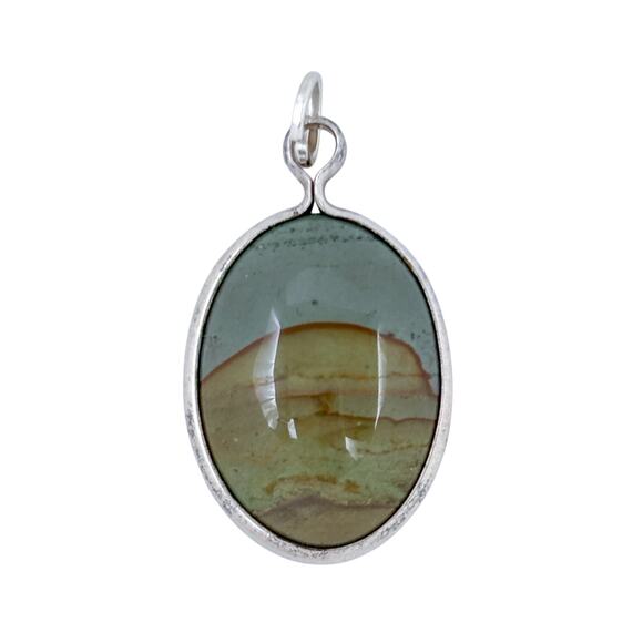 Estate Sterling Silver 925 Landscape Jasper Pendant - Picture 3 of 7